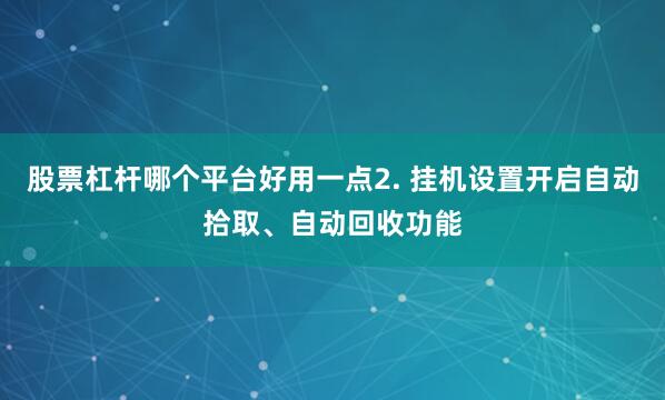 股票杠杆哪个平台好用一点2. 挂机设置开启自动拾取、自动回收功能